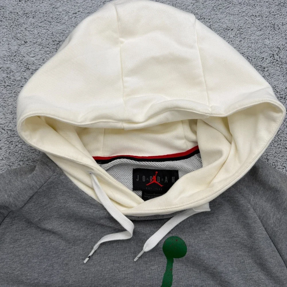 Nike Air Jordan Hoodie Mens Large Gray Jumpman Classic Spellout Logo Sweatshirt